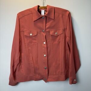 WYNNELAYERS MARLAWYNNE‎ Sz SMALL Salmon Snap Button Chiffon Sheer Jacket NWT